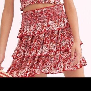 Free People Thalia Ruffle Tiered Smocked Mini Skirt Red, XS